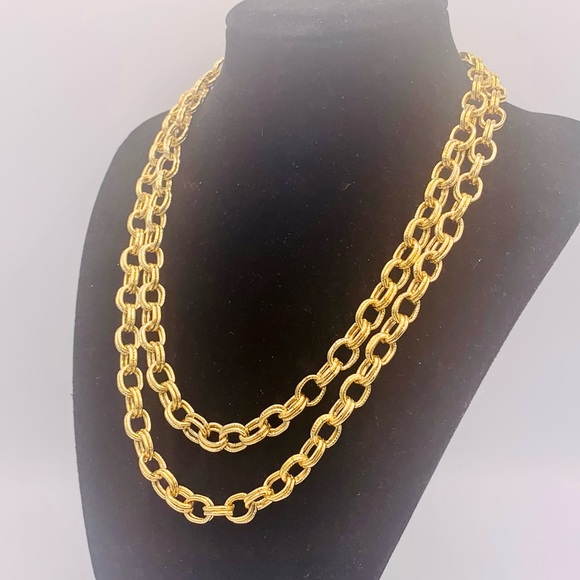 Vintage Jewelry - Long 35” vintage gold chain necklace new old stock double link